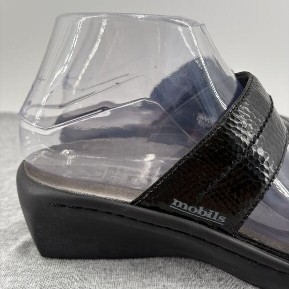 Mephisto Mobils Sandal 38/7.5-8 Air Relax Slip On Wedge Slide Black Leather - Picture 6 of 12